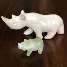 Stone Rhinoceros Folk Art Handmade Vintage Lot If Two Small Miniature Carved picture