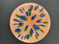 Vintage MCM Blue Green Abstract Enamel on Copper Plate 7
