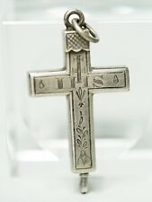 1824 French Fine Silver Reliquary Cross Neck Pendant IHS MA Heart Engravings picture