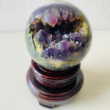 TOP 1.64LB Natural Amethyst smiles Sphere Quartz Crystal Ball Healing+stand CA28 picture