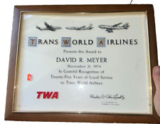 Vtg TWA Trans World Airlines Painted Glass Framed Award for 25 Years of Service picture