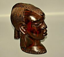 Antique Original Vintage Signed African Ebony Carved Female Bust Nubian Statue picture