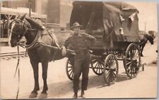 1910s Real Photo RPPC Postcard Man with Horse Wagon / Street Scene *TRIMMED picture