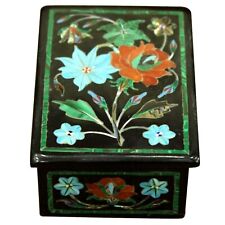 Rectangle Black Marble Jewelry Box Gemstone Inlay Work Reception Table Decor Box picture