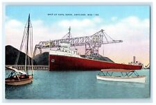c1940's Ship At Coal Dock J.J Turner Ship Boat Ashland Wisconsin WI Postcard picture