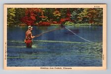 Frederic WI-Wisconsin, Scenic Fisherman Greetings, Antique, Vintage Postcard picture