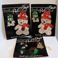 Vintage Put-Ons Sequin Beaded Applique Removeable Patch Chritsmas Teddy Bear Lot picture