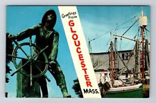 Gloucester MA-Massachusetts, General Banner Greetings, Boat, Vintage Postcard picture