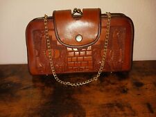 Vintage Peru  TOOLED LEATHER HANDBAG PURSE With CHAIN HANDLE * Lama Embosed picture