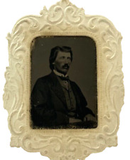 ANTIQUE TINTYPE WELL-DRESSED GENTLEMAN WITH 2-CENT CIVIL WAR TAX STAMP 1860-1865 picture