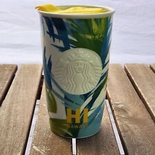 Starbucks HI Hawaii Yellow Tropical Palm Tree Ceramic Traveler Tumbler Mug 12oz picture
