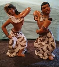 Pair of Universal Statuary Polynesian Dancers Vintage 1955 Beige Chalkware picture