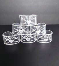 Vintage Lucite Acrylic Impressed Etched Heart Napkin Ring Holders Clear Set of 6 picture