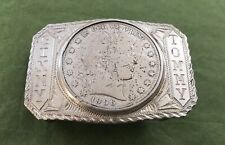 Rare Antique VTG Sterling Silver 1906 Barber Half Dollar USA Coin Belt Buckle picture