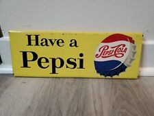 c.1955 Original Vintage Pepsi Cola Sign Metal Door Push Have A Pepsi Soda Gas  picture