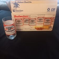 Vintage 1997 Budweiser Set Of 8 16oz Glasses. Brand New In Original Box. picture