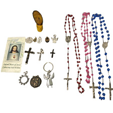 Vintage Lot Crucifix Rosary  Beads Religious Medallions Medals Catholic picture