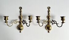 Vintage Pair of Solid Brass Double Arm Wall Sconce Taper Candle Holders picture