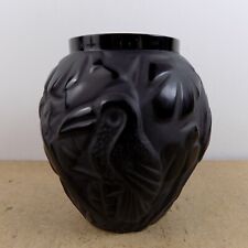 Josef Inwald Barolac Black Glass Exotic Birds Vase 5.25