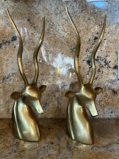 Authentic Vintage Karl Springer Brass Antelope Head Bookends Set Of 2 70s Patina picture