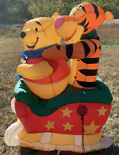 RARE 2007 Gemmy 3ft Winnie the Pooh & Tigger Riding Sleigh Christmas Inflatable picture