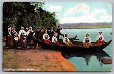 Churchboat Dalarne Sweden Refelctions Shoreline Beach WOB PM Vintage Postcard picture