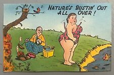 Comic Postcard BBW Fat Woman Big Butt Swimsuit Bustin Out All Over Linen VJ picture