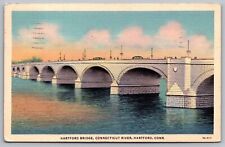 Hartford Bridge Connecticut River Conn Cancel 1940 Linen Riverfront WOB Postcard picture