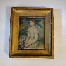 Vintage Florentia Italy Mini sized Framed Art Hand Made Girl Tree Flowers  picture