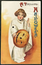 Vtg Mechanical Clapsaddle Thrilling Halloween Cute Child JOL Mask A/S Emb PC picture