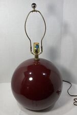 Vtg 80’s MCM Post Modern Minimalist 12” Round Ceramic Table Lamp-Burgundy Red picture