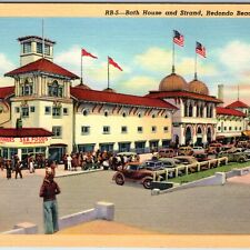 1939 Redondo Beach, CA Bath House Strand Cars Roadside Linen PC Teich Cali. A216 picture