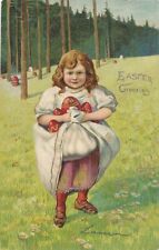 EASTER - Girl Gathering Easter Eggs - 1907 picture