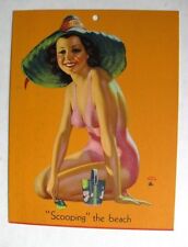 1940s Earl Moran Pinup Girl Picture Brunette at Beach Scooping the Beach picture