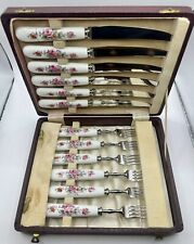 Antique Royal Crown Derby “Poises” Fruit Knife & Fork China 12 Piece Set picture