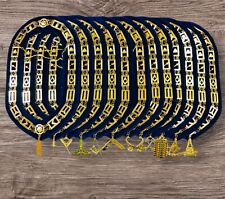 BLUE LODGE MASONIC Regalia CHAIN COLLAR WITH OFFICER GOLDEN JEWELS SET of 12 picture