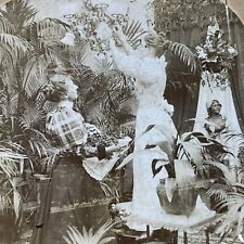 Antique 1897 Woman Decorates For Victorian Wedding Stereoview Photo Card P2940 picture