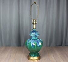 Blue green drip glaze pottery ginger jar style table lamp, Royal Haeger 31