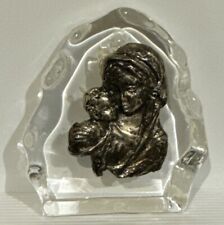Vintage Virgin Mary Baby Jesus Glass Block Paper Weight Small  picture