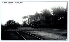 c1960's C&NW Huron South Dakota Vintage Train Depot Station RPPC Photo Postcard picture
