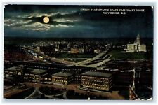 c1910 Union Station State Capitol Night Moon Providence Rhode Island RI Postcard picture