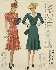 McCall 3336 Belted Dress w Shaped Yoke, Shawl Collar, Detachable Revers B36 1939 picture
