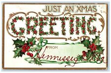 c1910's Just An Xmas Greetings From Hennessey Oklahoma OK Embossed Postcard picture