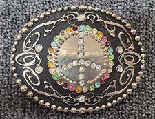 Rare Western Edge Peace Sign Belt Buckle with Colorful Stones by Taylor Brands. picture