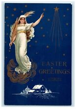 c1910's Easter Greeting Mary Palm Sunday Gold Stars Home Trees Germany Postcard picture