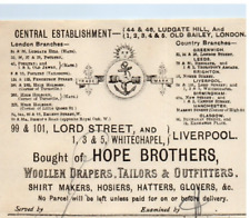 London England Liverpool Hope Bros Drapers Tailors Letterhead Receipt c 1870 picture