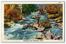 1946 Greetings From Pipestone Man Fishing Minnesota MN Correspondence Postcard picture