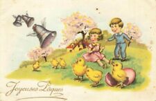 Vintage Children Boy Girl Chicks Flying Bells Easter  P349 picture