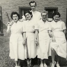 Vintage B&W Snapshot Photograph Lot Of 5 Affectionate Doctor & Beautiful Nurses picture