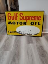 c.1960s Original Vintage Gulf Supreme Motor Oil Sign Metal Gas Station Soda Coke picture